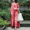 Casual Dresses Rayon Long Sleeves Vestidos Floral Printed Sundresses Female Baggy Robe Femme Women Autumn Oversized