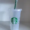 Starbucks 인어 여신 24oz / 710ml 플라스틱 머그컵 텀블러 재사용 가능한 명확한 마시는 평면 바닥 기둥 모양 뚜껑 밀짚 컵 바슬로 50pcs 무료 DHL