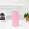Straight Sublimation Skinny Tumblers Stainless Steel Vacuum Insulated Straw Beer Portable Coffee Sippy Mugs Cup