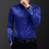 Осень нового мужского корейского стиля Свадебные рубашки с длинным рукавом рубашка шелковая белая рубашка для смокинга Men 5xl 210412