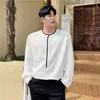 IEFB Sommar Koreansk Personlighet Färg Kontrast Design Pullover Långärmad Collarless Shirt Svart Vit Toppar 9Y7403 210524