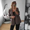 Lauri Laki Biuro Panie Notched Collar Solid Kobiety Blazer Elegancka Kurtka Jesienna Vintage Kieszenie Kobiet Garnitury Odzieży Outnewear 211019