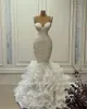 Luksusowe Suknie Ślubne Syrenki 2021 Koronkowa aplikacja Plaża Suknie ślubne Ruffles Custom Made Vestido de Noiva Bride Dress