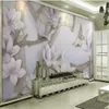 Custom wallpaper 3D three-dimensional relief butterfly white magnolia wallpapers living room background wall decoration painting
