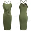 Trevlig för alltid sommar kvinnor klassisk grön färg glida strand klänningar avslappnad smal monterad klänning btya214 210419