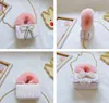 Baby girls princess handbags winter kids cartoon prearl bowknot single shoulder bag children fleecy chain Crossbody bags plush girl coin purse