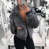 Kvinnors Faux Fur Coat High-Waist Hooded Fashion Cardigan Långärmad Lös Tunn Kanin Jacka Kvinnor 211220