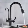 Matte zwarte pure water keukenkraan dubbele handgreep en koud drinkwater Trek keukenmixer TAPS 210724