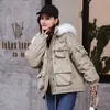 Inverno donna spesso caldo grande collo di pelliccia reale con cappuccio 90% piumino d'anatra bianco cappotto stile safari giacca da neve allentata outwear 210430