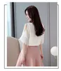 plus size blouses woman summer short sleeve solid chiffon women shirts v-neck white off shoulder top 4951 50 210508