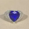Womens Rings Crystal Full diamond group heart-shaped ring refers silver jewelry. love inlaid with Lady Cluster styles Band