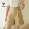 Fansilanen Office Lady Wide Leg Shorts Kvinnor Sommar Straight High Waist Green Khaki Casual Pants Kläder 210607