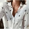 Frauen Vögel Drucken Shirts 35% Baumwolle Langarm Weibliche Tops Frühling Sommer Lose Beiläufige Büro Damen Hemd Plus Größe 5XL 210426