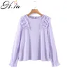 HSA Women Long Sleeve Tops Ladies Blouses Party Tunic Female Casual OL Office Lady Shirts Purple Ruffles Blusas S 210417