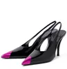 Damen elegante Absätze Damen Vesper Sandalen Schuhe für Damen Slingback Lackleder Metall Zehenkappe Damenpumps Mode High Heels Komfort zu Fuß EU35-40 BOX