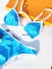 Mode blauwe dames zomer badpak bikini pak beha driehoek pak badpak7674634