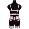 Bras Sets Leuke Roze Gotische Lingerie Set Body Harness BH Elastic Top Pentagram Cup Dames Sexy Kouseband Bowknot Peen Cage Belt Underwear