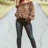 Sexig stil Kvinnor Leopard Skjortor av axeltryck Lösa toppar Pullovers Chic Ladies Blouse Stylish Femme Blusa Shirt Kläder H1230
