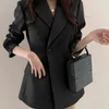 Czarne koreańskie biuro vintage dama Blazer Women Slim Casual Suit Single Button Elegancki Khaki Płaszcz Kobieta Chic 2021 Kombinezony damskie Blazery