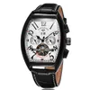 Rose Gold Square Skeleton Mechanical Watch Men Automatic Self-Wind Leather Band Wristwatch Male Relogio Masculino Wristwatches317a
