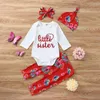 Çocuklar Giyim Setleri Kız Kıyafetler Bebek Mektubu Romper Tops + Çiçek Çiçek Baskı Pantolon + Kafa + Şapkalar 4 adet / takım Bahar Sonbahar Moda Bebek Giysileri
