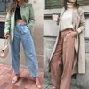 Frauen Streetwear Plissee Mom Jeans Hohe Taille Lose Slouchy Taschen Freund Hosen Casual Damen Denim Hosen 210604