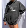 Halloween skalle roliga kartonger tryck Fashion Girl Sweatshirt Lossa överdimensionerade hoodie drop-axel casual sport plus storlek 210809