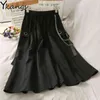 Harajuku Vintage Long Skirts Womens Summer High Waist Pockets Pleated Cargo Plus Size Ladies White Black Skirt jupe femme 210421