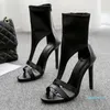 Dress Shoes Super High Heels Boot Women Woman Ankle Boots Open Toe Color Matching Motorcycle Ladies Booties Fashion