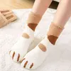 6 paires / lot ensemble pack chaussettes chaudes floues griffes d'animaux hiver kawaii épais chaussettes de patte de chat rayé dessin animé femmes moelleux chaussettes mignonnes 211221