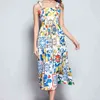 Designer Runway Jurk Dames Mouwloze Retro Floral Gedrukt O Neck Midi Tank Dames Slanke Big Swing Party 210603