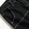 Erkek kot pantolon siyah ince streç denim eklenmiş patchwork kontrast renk pantolon sokak kıyafetleri moda giyim1820