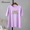 Hirsionsan Léopard Imprimé T-shirt Femmes 100% Coton Surdimensionné Gothique Graphique Femelle Doux Tops Harajuku Lâche Cusual Tees Dames 210330