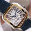 TWF Tom Holland Dumont WHSA0012 herenhorloge skelet Zwitsers Ronda 4S20 quartz analoog mechanisch horloge tweekleurig goud blauw leer S299F
