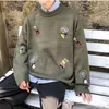 Men's Sweaters Turtleneck Sweater Outer Wear Fall/Winter Apparel Trend Student Lazy Style Loose Lapel Large Size Cartoon Pattern Couple Knitwear Solid Color Top