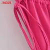 Tangada Fashion Plooited Pink Tank Jurken voor Dames Vrouwelijke Oversized Casual Midi Dress 3W102 210609