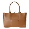 Genuine Leather Large Mesh Woven Handbag Luxury Cow Leather Women Business Bags Tote Big Bag Brown kk22