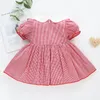 Summer Baby Girls Short Sleeve Strawberry Grid Dresses Children Kids Girl Princess Clothing 210429