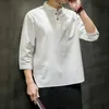 Chinesischen Stil Sommer Drei Viertel Hülse T-shirt Harajuku Retro Stehkragen Kurzen Ärmeln Männer Kleidung Plus Größe Tops Männlich männer T-Shirts