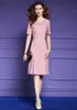 Women Summer Designer Elegant Pink Dress Female Pink Slim Ruched Button Work Office Business Cocktail Party A-Line Dress Vestido 210525