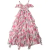 High Street Est designer moda ruffles spaghetti strap floral impressa gaze longo vestido 210521