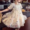 Costumes d'été pour enfants adolescentes fête d'anniversaire dentelle blanche fleurs vêtements enfants robe robe de bal filles arc robe de princesse G1129