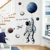 Creative Space Planet Astronaut Adesivo de Parede para Crianças Quartos Menino Quarto Decalques de Parede DIY Mural Art PVC Pôsteres Papéis de Parede 210615