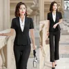 팬츠와 재킷 세트와 함께 여름 공식 여성 블랙 블레이저 여자 비즈니스 정장 작업 착용 옷 팬츠 핏 여성의 2 피스 바지