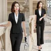 Sommer Formale Damen Schwarz Blazer Frauen Anzüge Mit Hose Und Jacke Sets Arbeitskleidung Kleidung Hosenanzüge Damen Zweiteilige Hosen