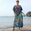 Bordado Poliéster Beach Kaftan Cobertura Up Dada de Praia Swimsuit Bikini Cover Tunics para PAREO SARONG WEAR Q1174 210420