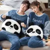 Çiftler Pijama Setleri Kadın Erkek Kış Kalınlaşmak Pijama Pijama Karikatür Dinozor Kore Severler Homewear Yumuşak Sıcak Pijama Hoodies 210901