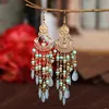 Fashion Bohemian Long Dangle Earrings Women Holiday Summer Fan-shaped Red Crystal Bead Tassel Wedding Earring Indian Jewelry