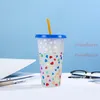 Creative Love Color Changing Cup 240oz / 710ml PP Drank Koud Blauw Plastic Water Cup Single Color Changing Straw Cup Fabrikanten Liefde Process 5 Stks