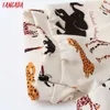 Tangadaの女性レトロな動物プリント作物のシャツとスラッシュ半袖サマーシックな女性セクシーなスリムシャツトップス1D229 210609